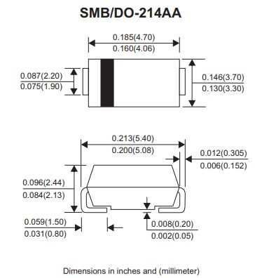 Mechanical Drawing - Comchip Technology ES3xB-HF SMD Superfast Recovery Rectifiers